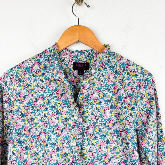 Liberty of London X J. Crew Floral Ruffle Button Down Shirt Sz 4 - Picture 3 of 6